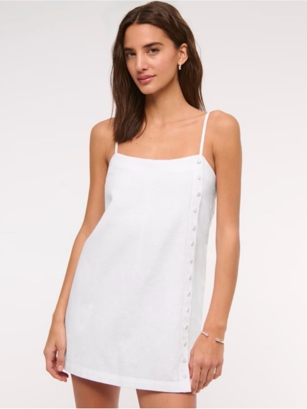 Abercrombie White Button-Trim Linen Mini Romper